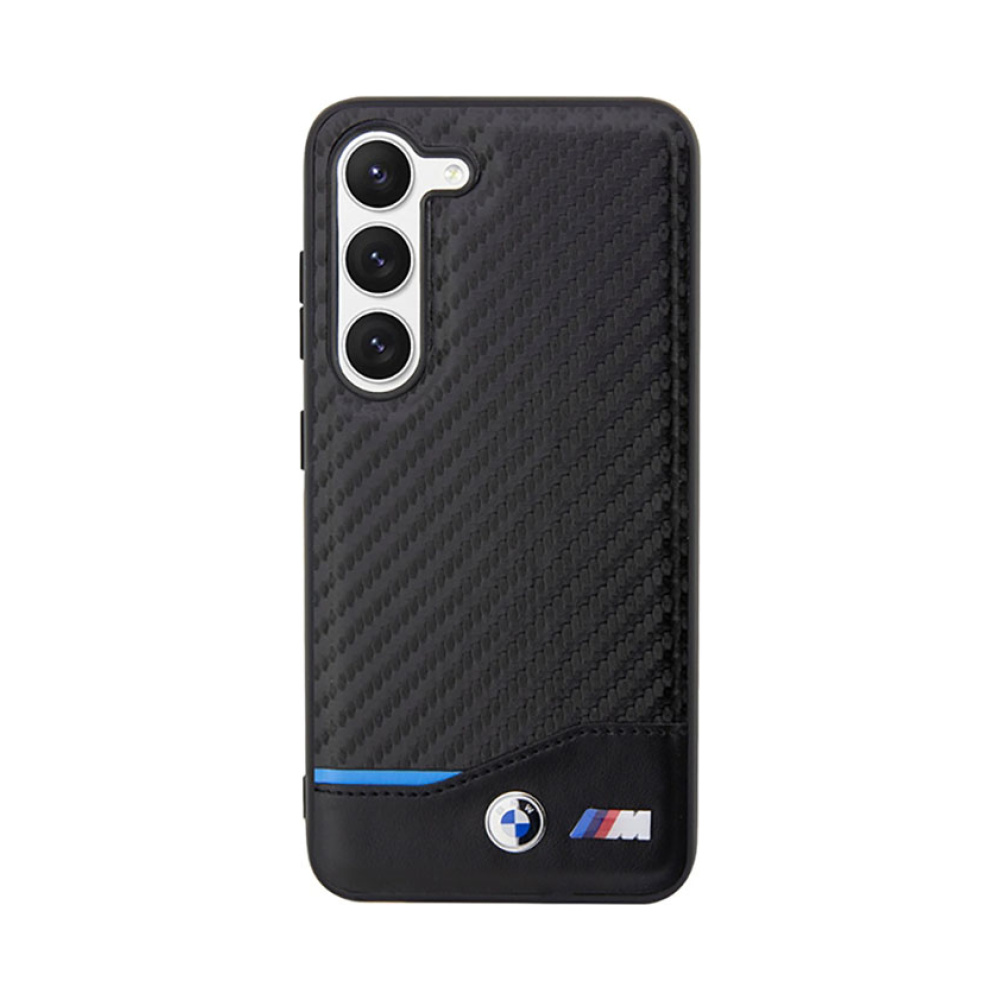 Coque Galaxy S23+ BMW Leather Carbon Blue Line noire — visuel 3