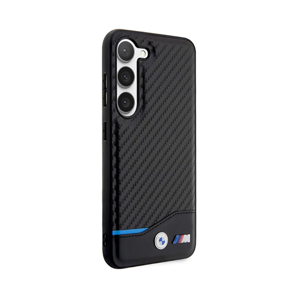 Coque Galaxy S23+ BMW Leather Carbon Blue Line noire — visuel 4