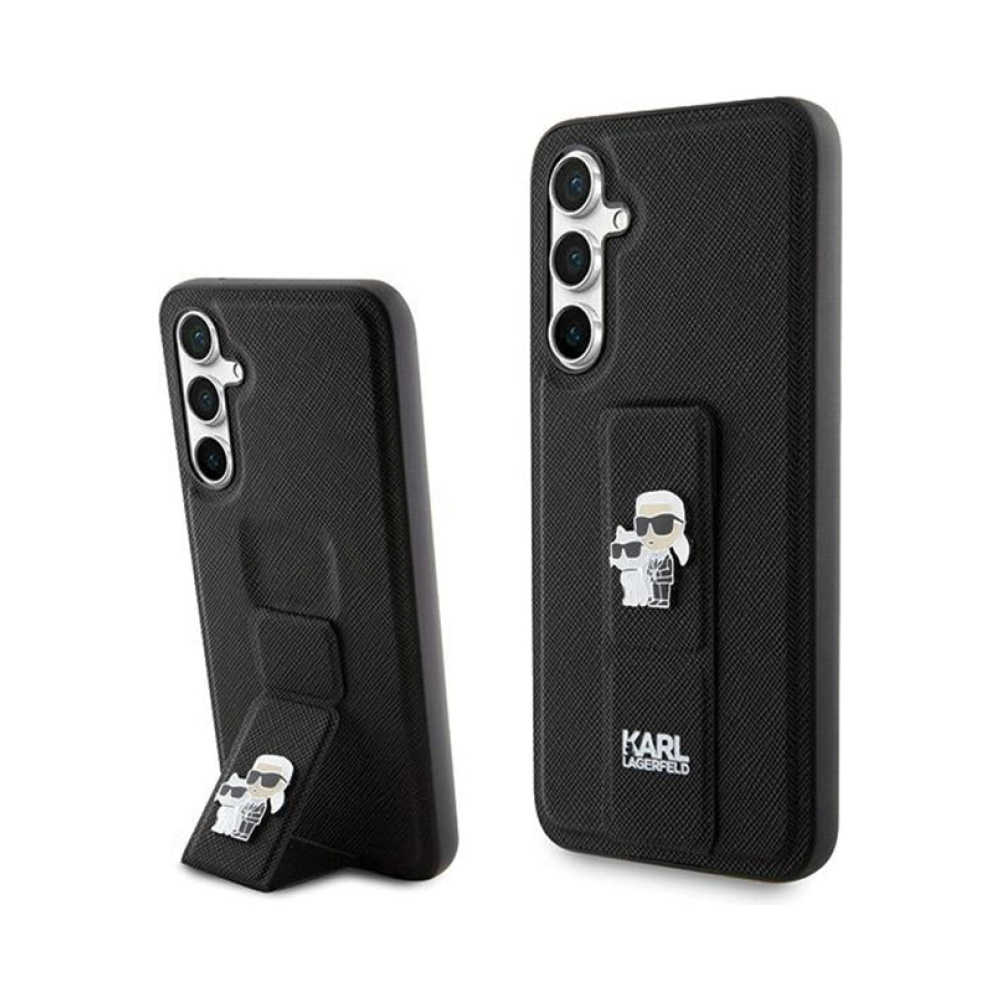 Coque Galaxy S23 FE Karl Lagerfeld Gripstand Saffiano Karl & Choupette Pins - Samsung noire