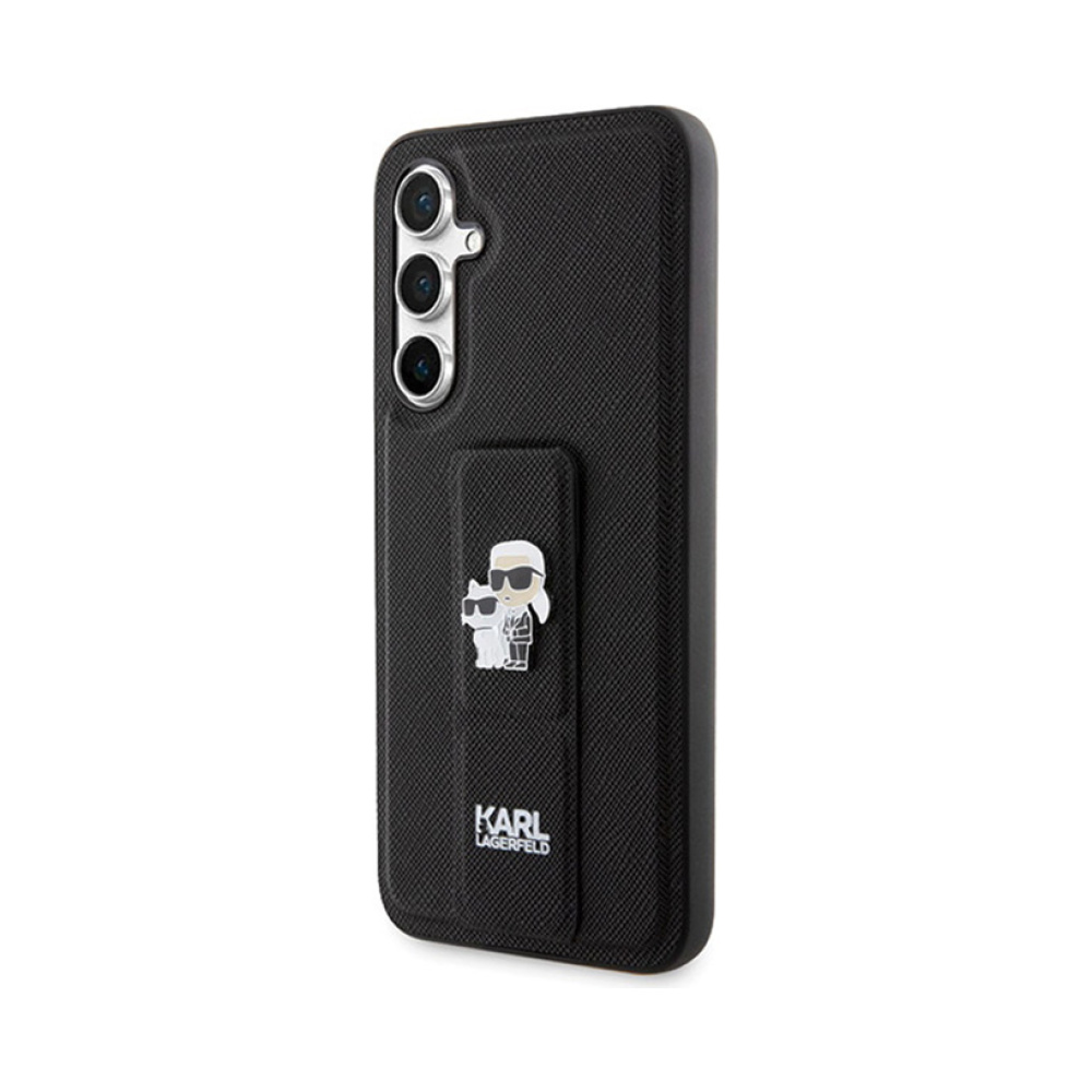 Coque Galaxy S23 FE Karl Lagerfeld Gripstand Saffiano Karl & Choupette Pins - Samsung noire — visuel 2