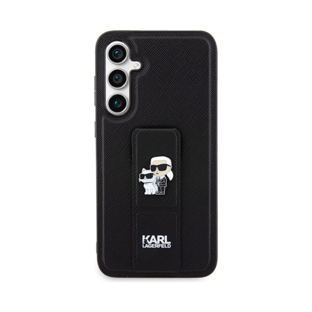 Coque Galaxy S23 FE Karl Lagerfeld Gripstand Saffiano Karl & Choupette Pins - Samsung noire — visuel 3