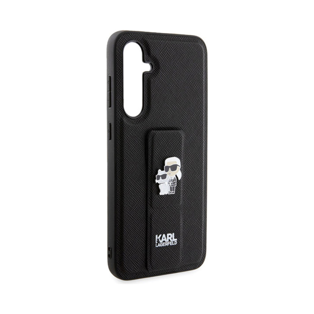 Coque Galaxy S23 FE Karl Lagerfeld Gripstand Saffiano Karl & Choupette Pins - Samsung noire — visuel 4