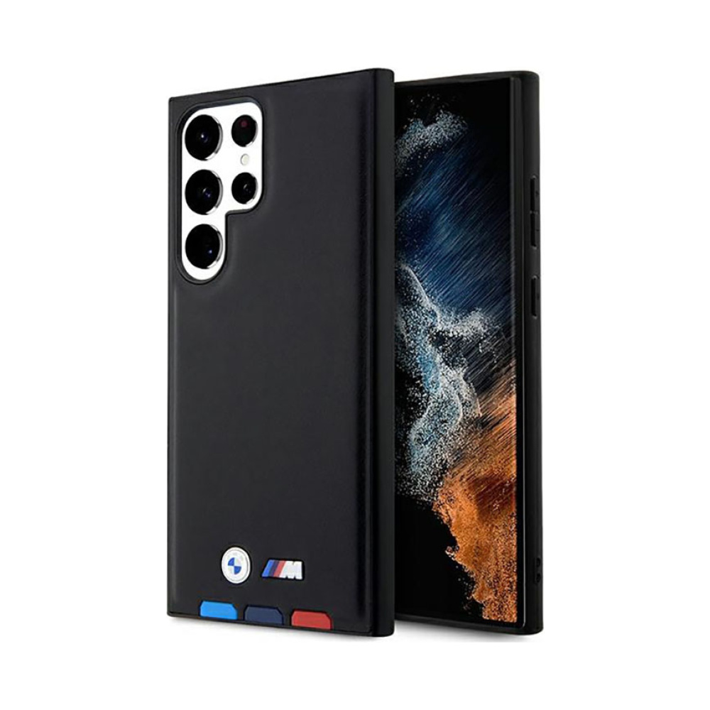 Coque Galaxy S23 Ultra BMW Leather Hot Stamp Tricolor noire