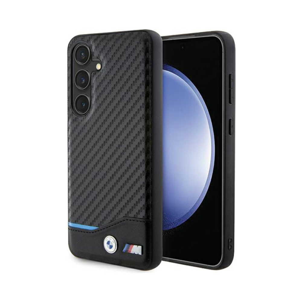 Coque Galaxy S24 BMW Leather Carbon Blue Line noire