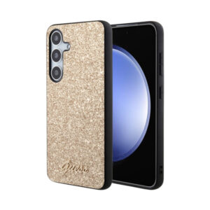 Coque Galaxy S24 Guess Glitter Flakes Metal Logo Case dorée