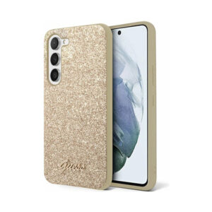 Coque Galaxy S24+ Guess Glitter Flakes Metal Logo Case dorée