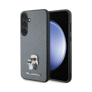 Coque Galaxy S24+ Karl Lagerfeld Saffiano Karl & Choupette Metal Pin - Samsung grise