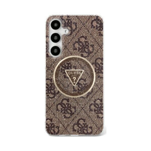 Coque Galaxy S25 Guess 4G Glitter Triangle Buttons MagSafe brune