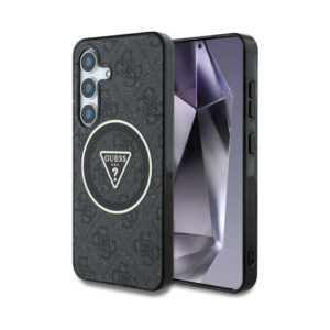 Coque Galaxy S25 Guess 4G Glitter Triangle Buttons MagSafe noire