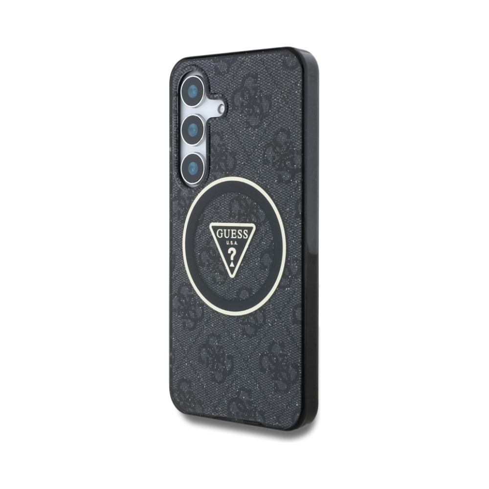 Coque Galaxy S25 Guess 4G Glitter Triangle Buttons MagSafe noire — visuel 2