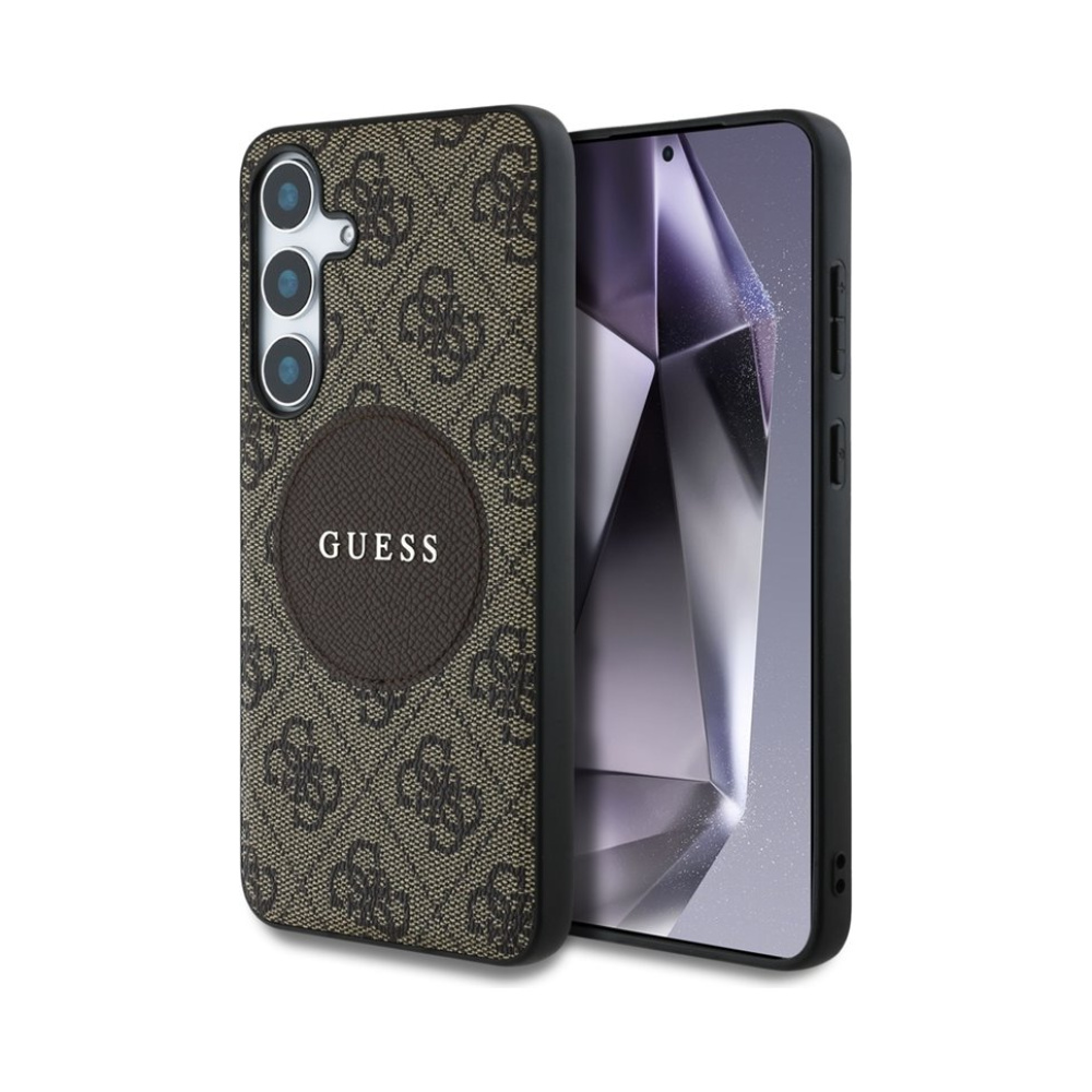 Coque Galaxy S25+ Guess 4G Round Patch Classic Logo MagSafe brune
