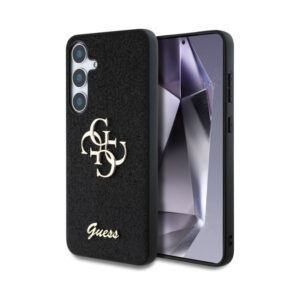 Coque Galaxy S25 Guess Fixed Glitter Big 4G Metal Logo noire