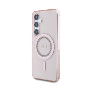 Coque Galaxy S25 Guess Rhinestones Printed Classic Logo MagSafe rose — visuel 2