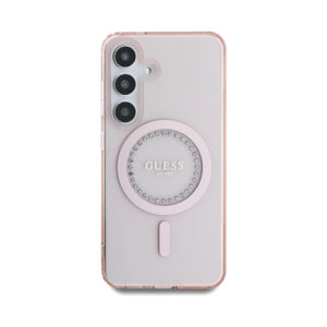 Coque Galaxy S25 Guess Rhinestones Printed Classic Logo MagSafe rose — visuel 3