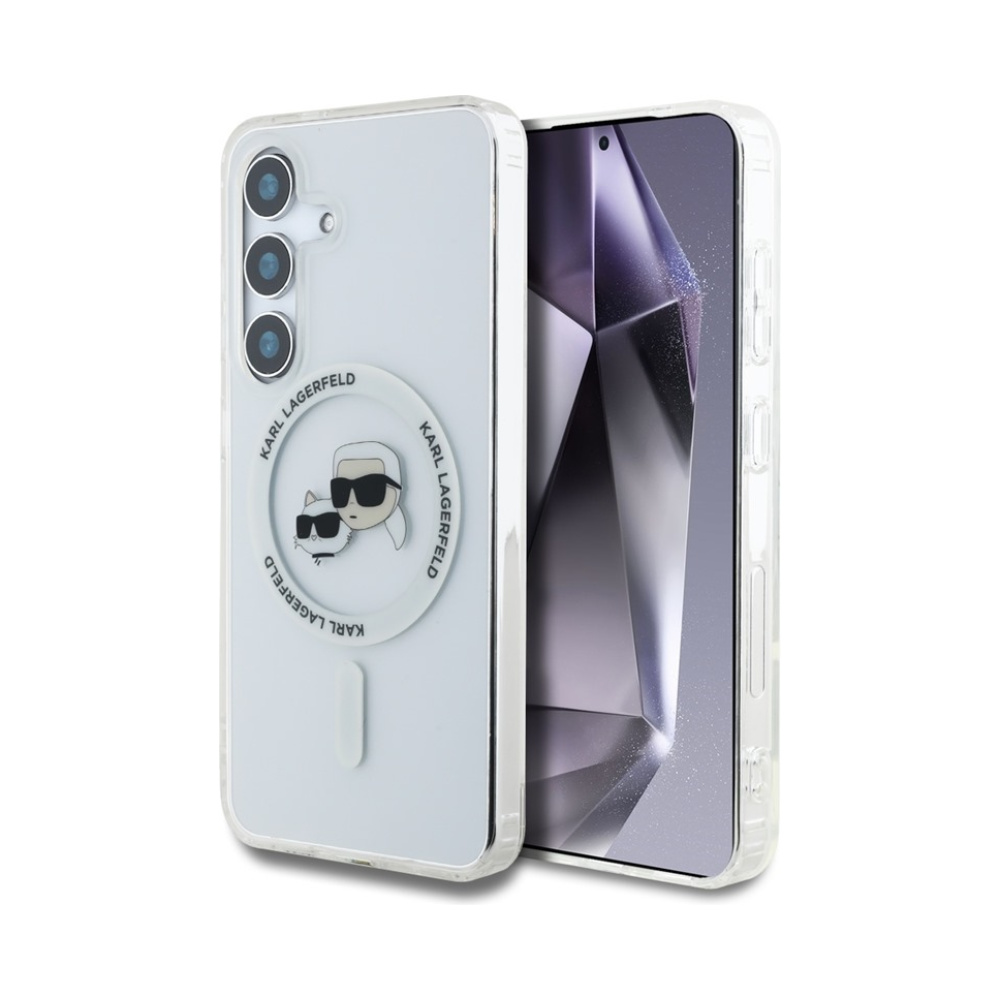 Coque Galaxy S25 Karl Lagerfeld Button Karl & Choupette Heads Printed Logo MagSafe blanche