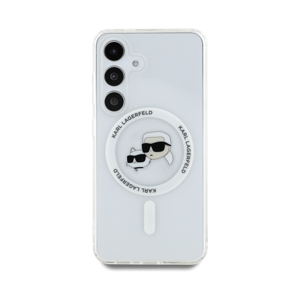 Coque Galaxy S25 Karl Lagerfeld Button Karl & Choupette Heads Printed Logo MagSafe blanche — visuel 3