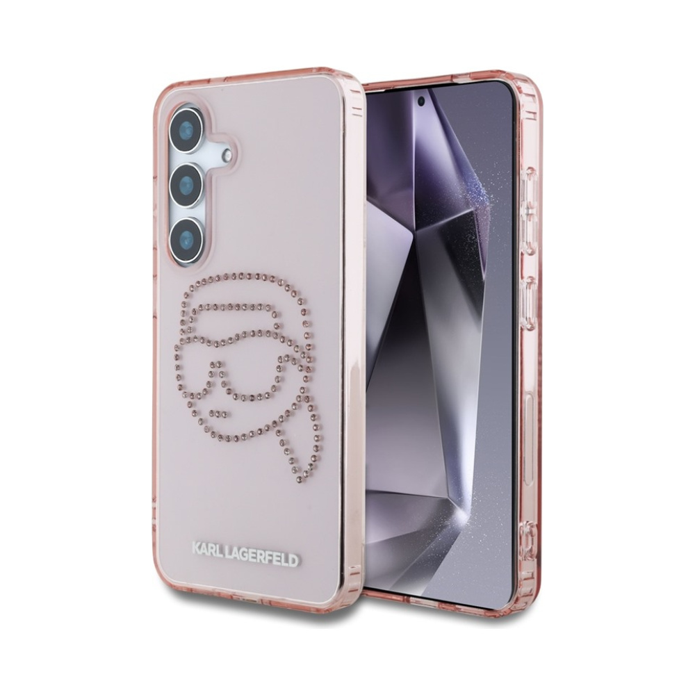 Coque Galaxy S25 Karl Lagerfeld Rhinestones Karl Head Logo rose