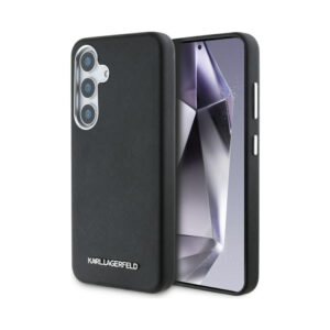 Coque Galaxy S25 Karl Lagerfeld Saffiano Full Wrapped Elongated Metal Logo MagSafe noire