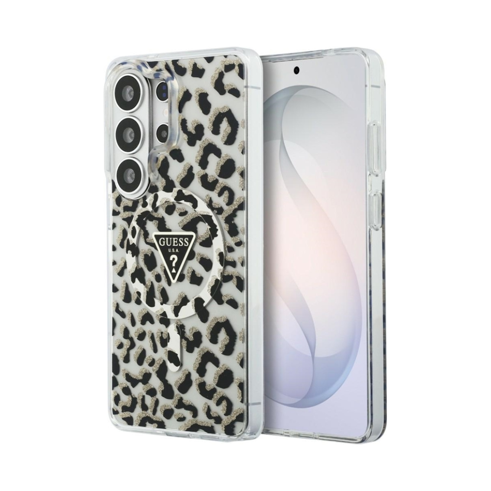 Coque Galaxy S26 Ultra Guess IML Leopard Print Triangle MagSafe - Samsung noire