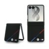 Coque Galaxy Z Flip 8 BMW M Leather Perforated Tricolor Stripe Metal Logos MagSafe - Samsung noire