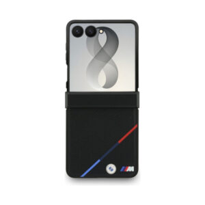 Coque Galaxy Z Flip 8 BMW M Leather Perforated Tricolor Stripe Metal Logos MagSafe - Samsung noire — visuel 2