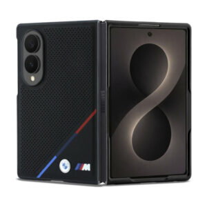 Coque Galaxy Z Fold 8 BMW M Leather Perforated Tricolor Stripe Metal Logos MagSafe - Samsung noire
