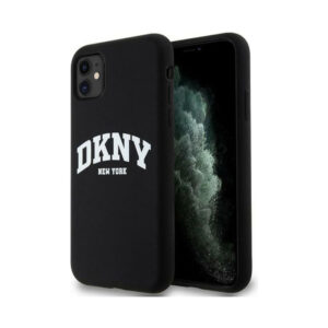 Coque iPhone 11 DKNY Liquid Silicone White Printed Logo MagSafe noire
