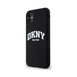Coque iPhone 11 DKNY Liquid Silicone White Printed Logo MagSafe noire — visuel 2