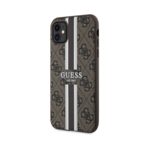 Coque iPhone 11 Guess 4G Printed Stripes MagSafe brune — visuel 2
