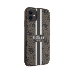Coque iPhone 11 Guess 4G Printed Stripes MagSafe brune — visuel 4