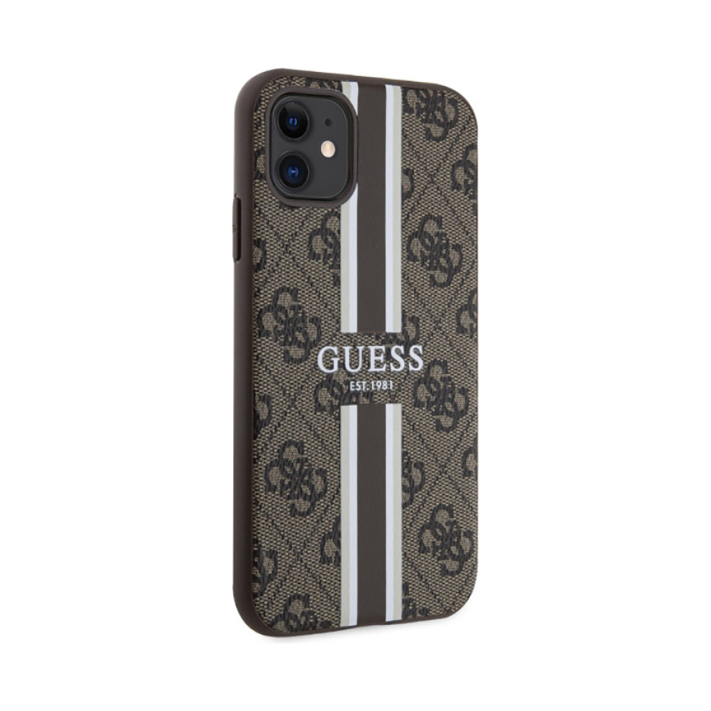 Coque iPhone 11 Guess 4G Printed Stripes MagSafe brune — visuel 4