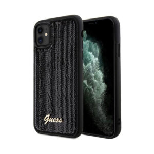 Coque iPhone 11 Guess Sequin Script Metal noire