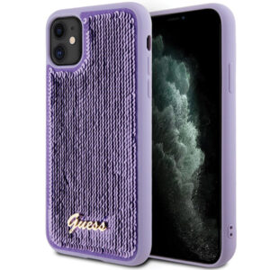 Coque iPhone 11 Guess Sequin Script Metal violette