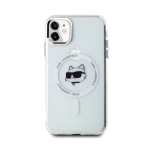 Coque iPhone 11 Karl Lagerfeld IML Metal Choupette Head MagSafe blanche — visuel 3