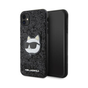 Coque iPhone 11 Karl Lagerfeld NFT Glitter Choupette Patch noire