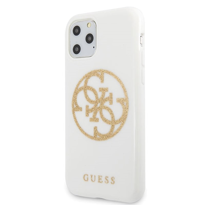 Coque iPhone 11 Pro Max Guess Circle Glitter 4G blanche — visuel 2