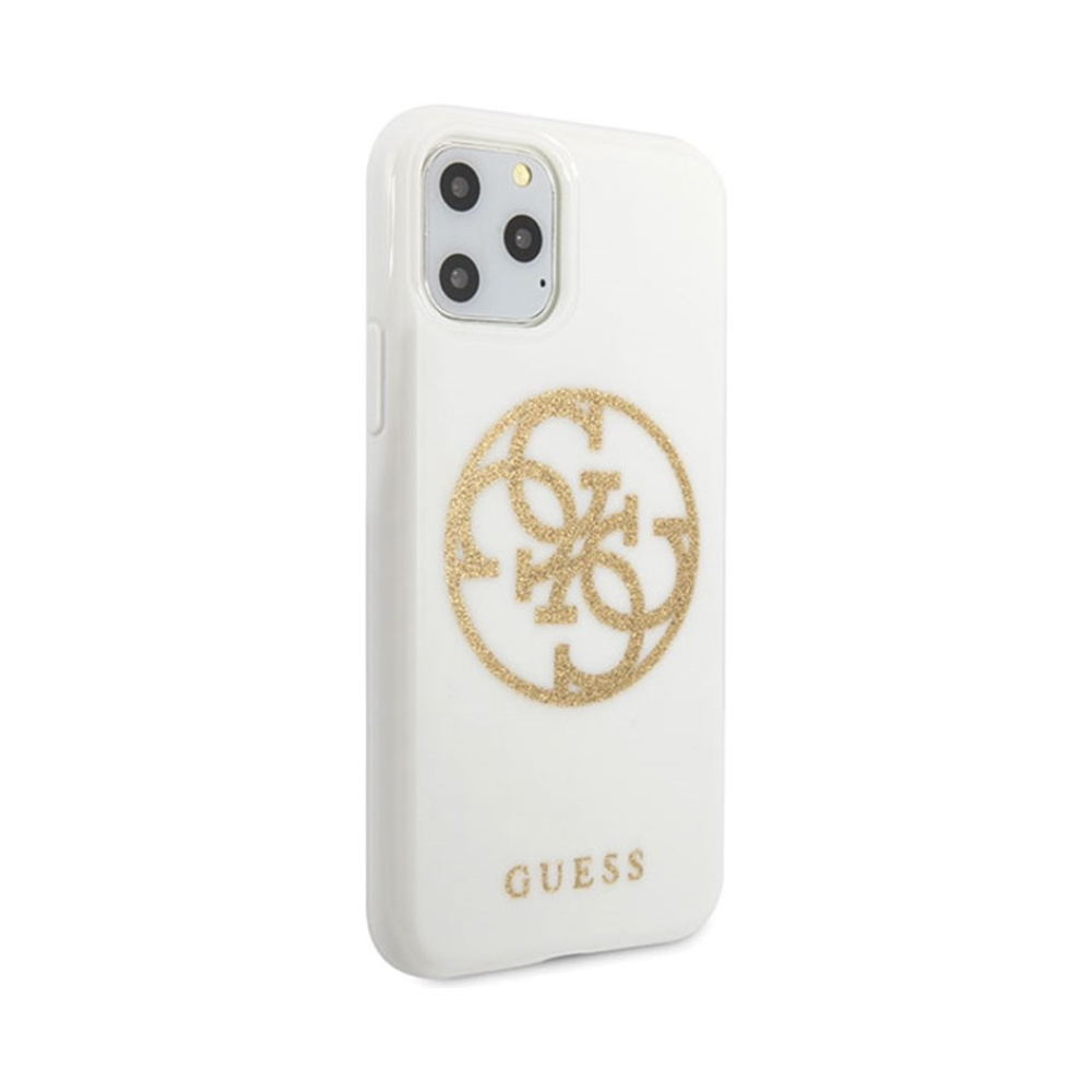 Coque iPhone 11 Pro Max Guess Circle Glitter 4G blanche — visuel 5
