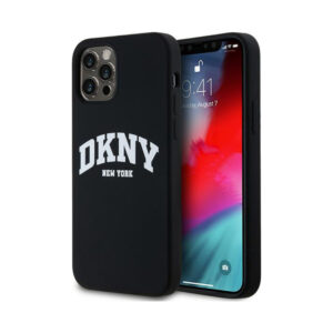 Coque iPhone 12 et iPhone 12 Pro DKNY Liquid Silicone White Printed Logo MagSafe noire