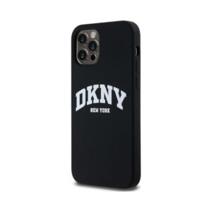 Coque iPhone 12 et iPhone 12 Pro DKNY Liquid Silicone White Printed Logo MagSafe noire — visuel 2