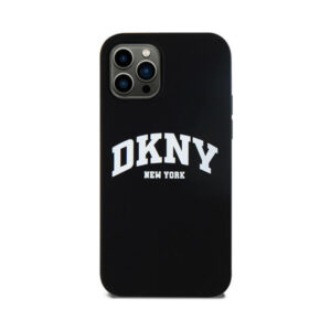 Coque iPhone 12 et iPhone 12 Pro DKNY Liquid Silicone White Printed Logo MagSafe noire — visuel 3