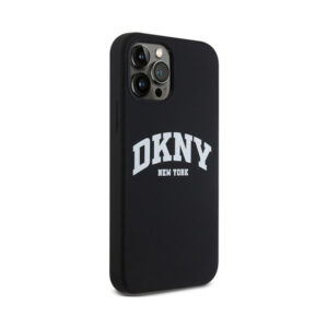 Coque iPhone 12 et iPhone 12 Pro DKNY Liquid Silicone White Printed Logo MagSafe noire — visuel 4