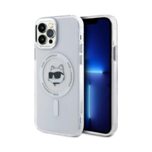Coque iPhone 12 et iPhone 12 Pro Karl Lagerfeld IML Metal Choupette Head MagSafe blanche