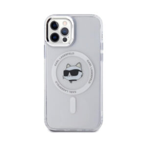 Coque iPhone 12 et iPhone 12 Pro Karl Lagerfeld IML Metal Choupette Head MagSafe blanche — visuel 3