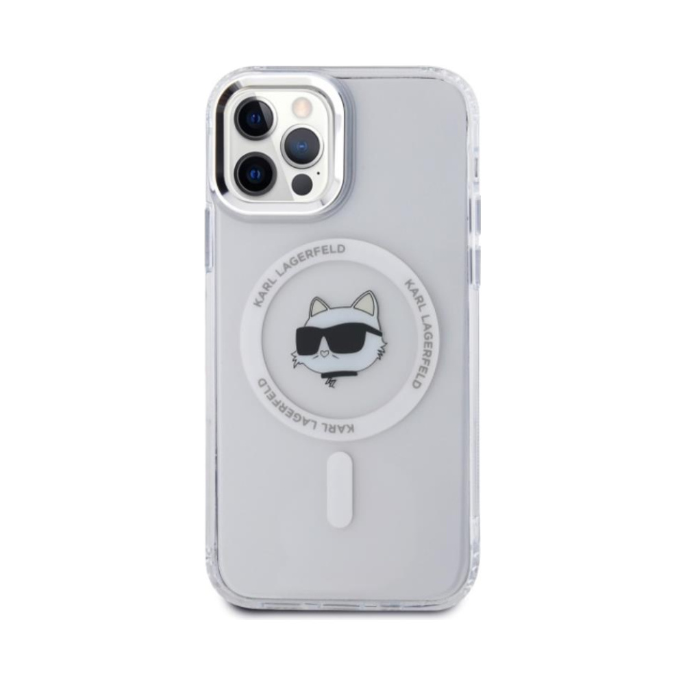 Coque iPhone 12 et iPhone 12 Pro Karl Lagerfeld IML Metal Choupette Head MagSafe blanche — visuel 3