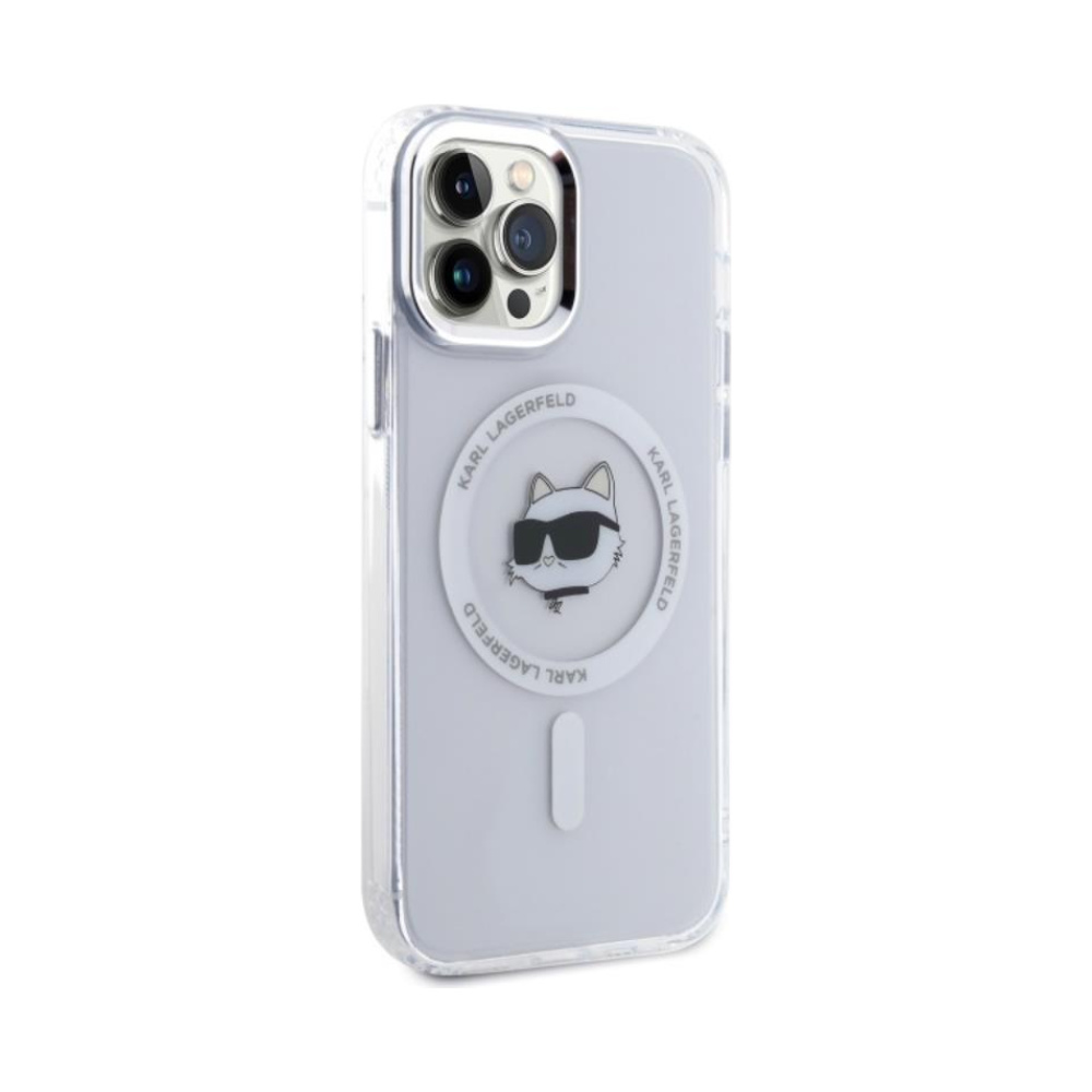 Coque iPhone 12 et iPhone 12 Pro Karl Lagerfeld IML Metal Choupette Head MagSafe blanche — visuel 4