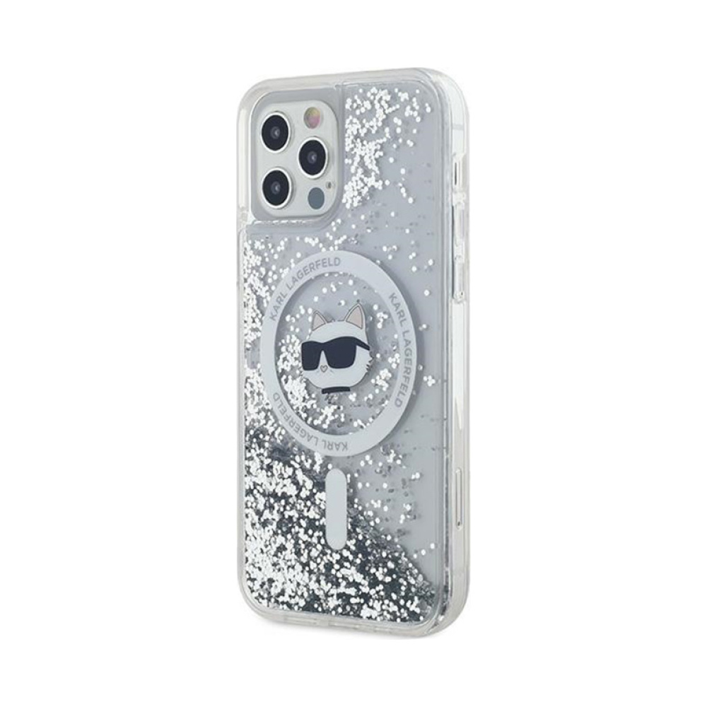 Coque iPhone 12 et iPhone 12 Pro Karl Lagerfeld Liquid Glitter Choupette Head MagSafe transparente — visuel 2