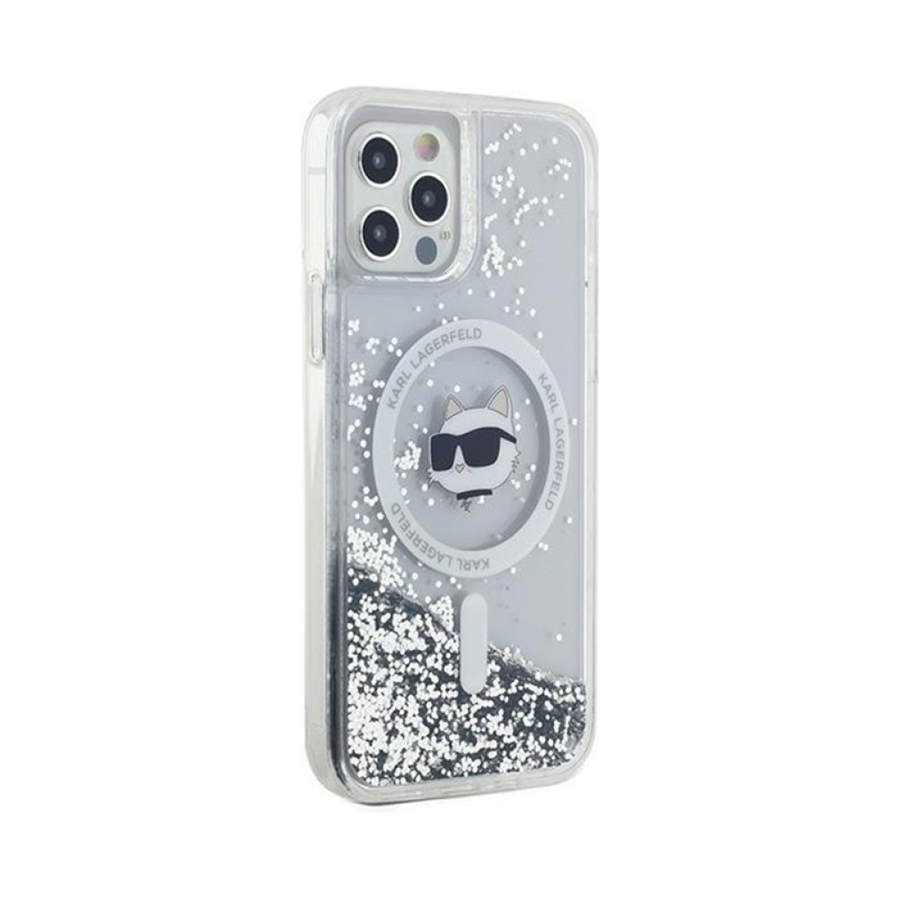 Coque iPhone 12 et iPhone 12 Pro Karl Lagerfeld Liquid Glitter Choupette Head MagSafe transparente — visuel 4