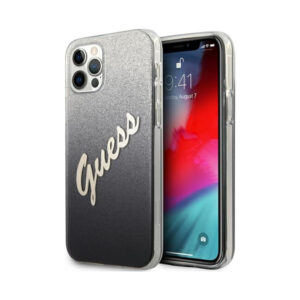Coque iPhone 12 Pro Max Guess Glitter Gradient Script noire