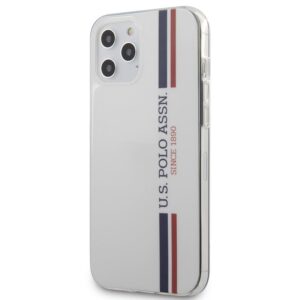 Coque iPhone 12 Pro Max US Polo Assn Shiny Tricolor Stripes blanche