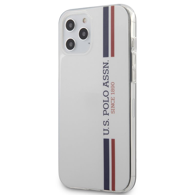Coque iPhone 12 Pro Max US Polo Assn Shiny Tricolor Stripes blanche